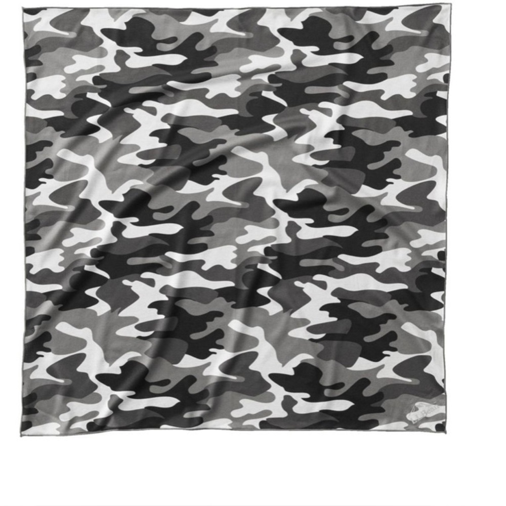 Unisex LL Bean Gray/Black Camo Print Active Moisture Wicking Bandana. 24” X 24”